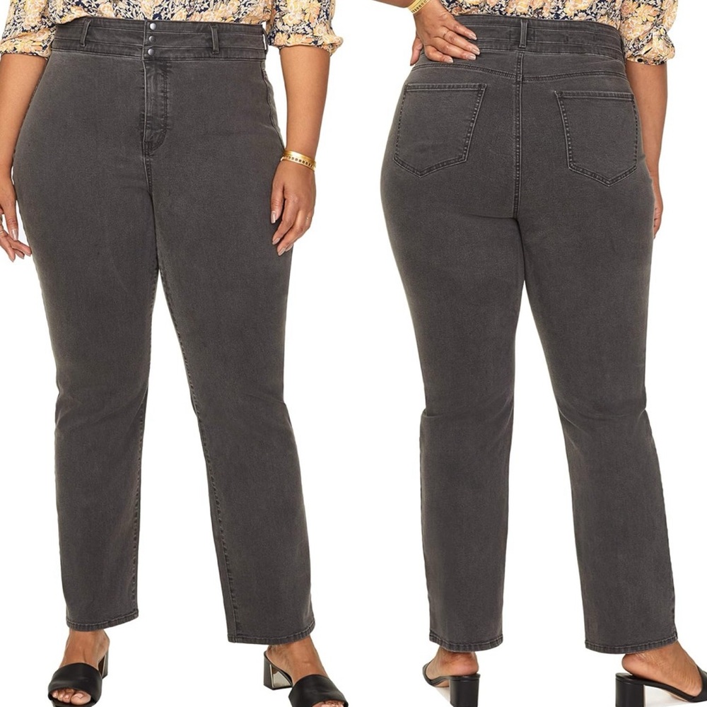 NYDJ Marilyn Straight Grey Jeans Womens Size 16W‎ Stretch Denim High Rise Folsom